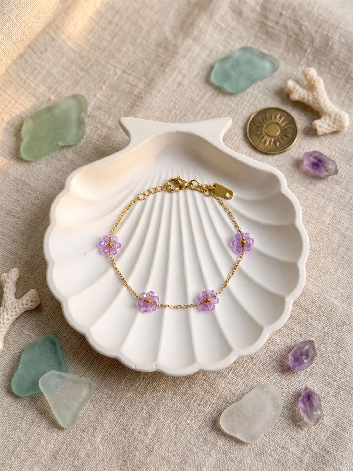 Pearl flower chain bracelet (purple)