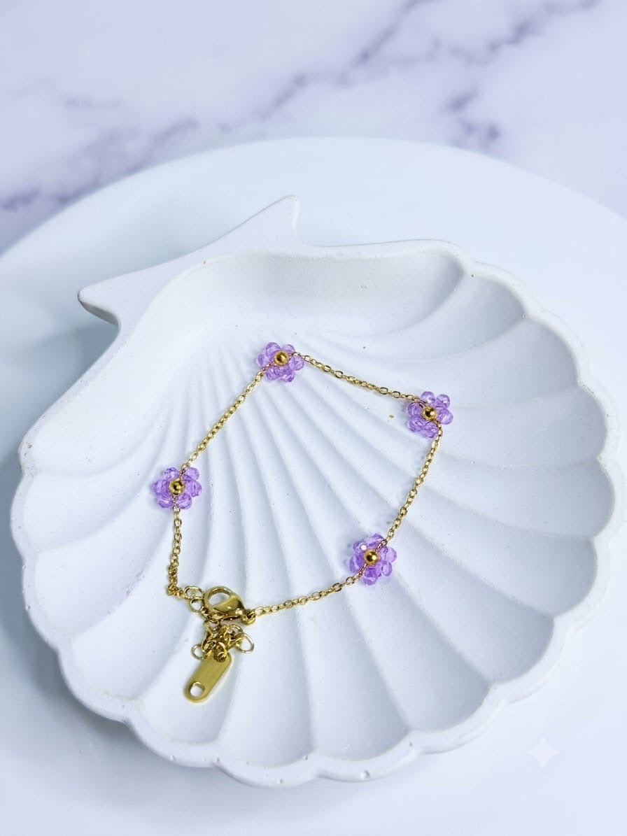 Pearl flower chain bracelet (purple)