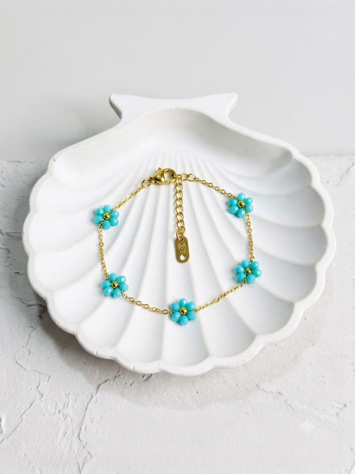 Pearl flower chain bracelet (blue)