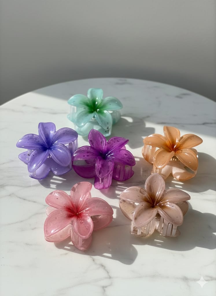 Glossy flower claw clip