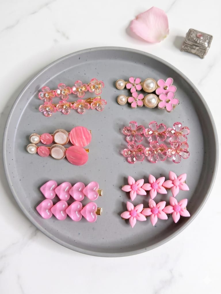 Blush Pink & Gold Rhinestone Hair Pins