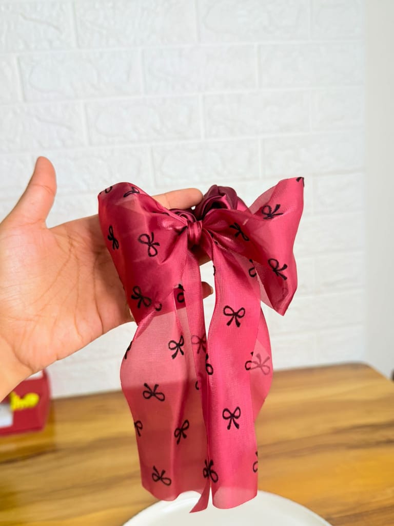 Organza Bow Print Ribbon Scrunchi
