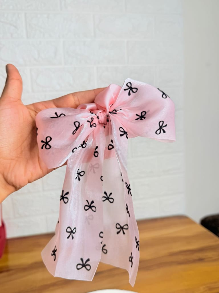 Organza Bow Print Ribbon Scrunchi