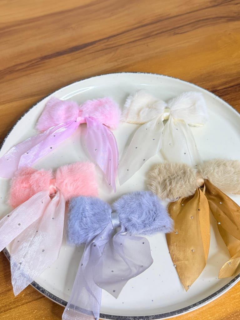 Faux-Fur Starry Ribbon Bows