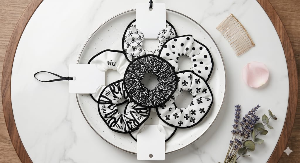 Monochrome Contrast-Piped Scrunchie