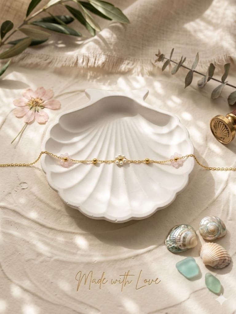 Pearl flower chain bracelet (pink)