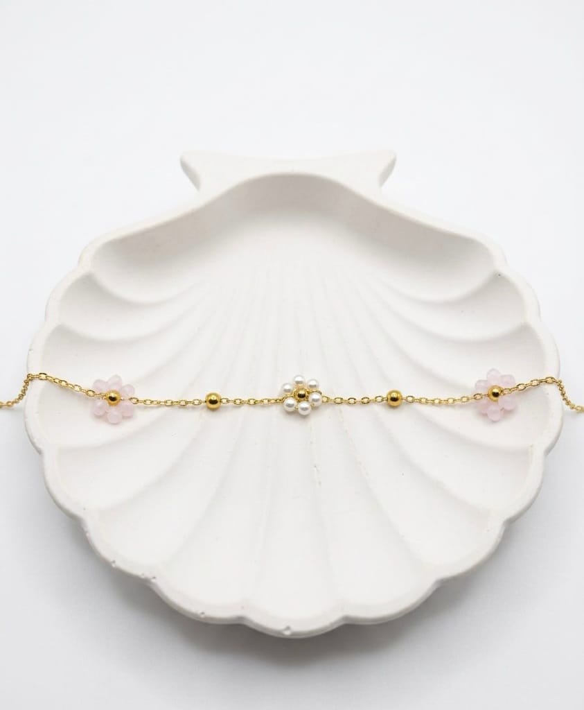 Pearl flower chain bracelet (pink)