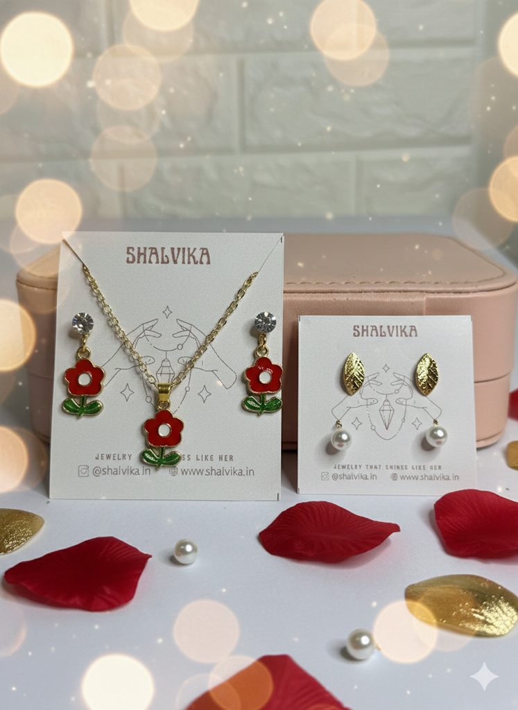 Set with studs (red flower)