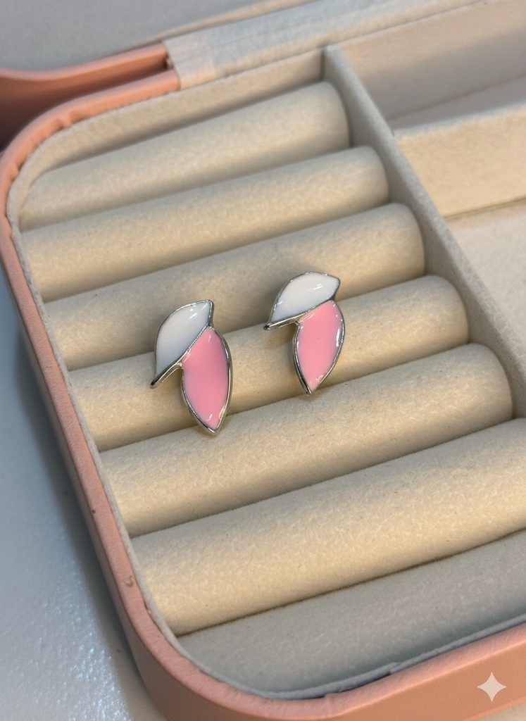 Dual leaf studs (pink)