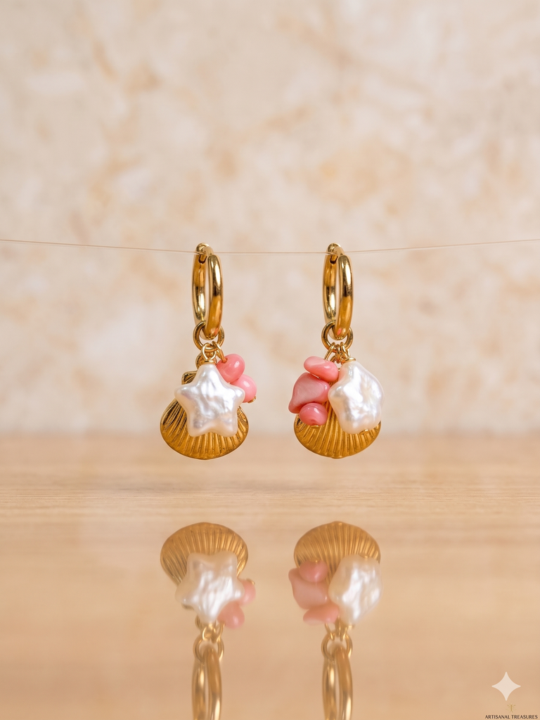 Pearl Starfish & Shell Huggies