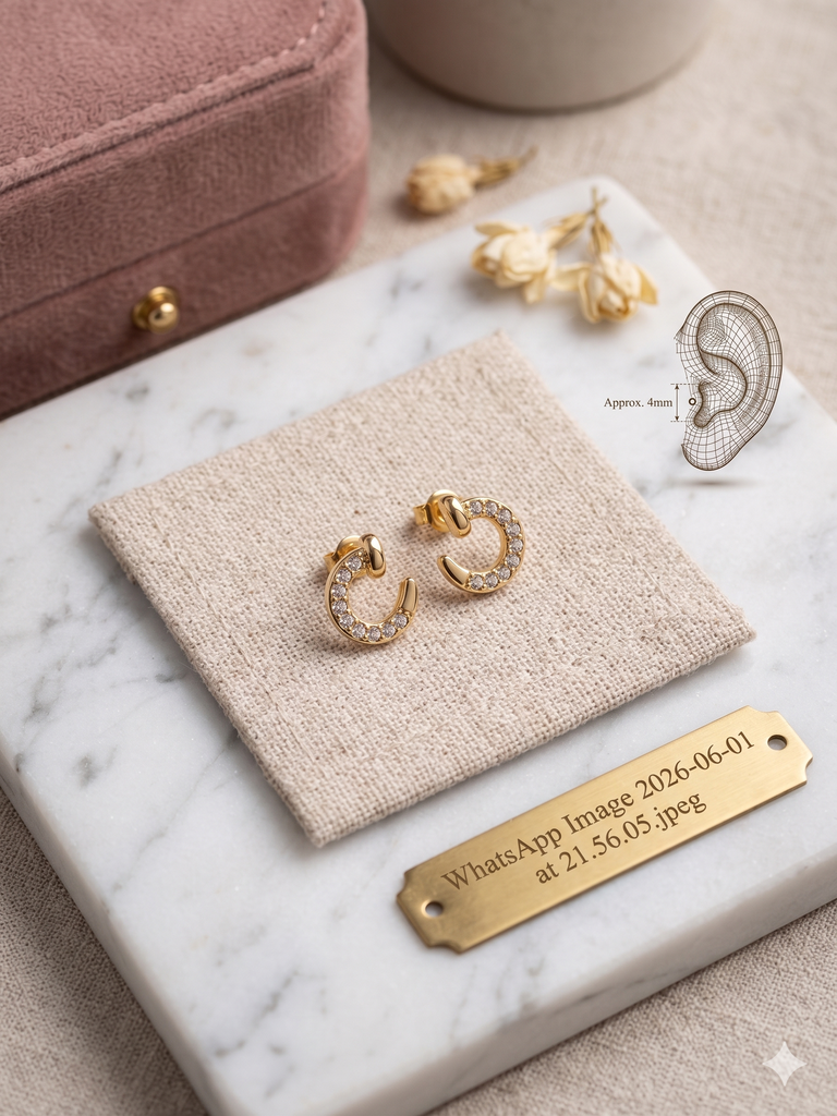 Gold Pave Crescent Studs