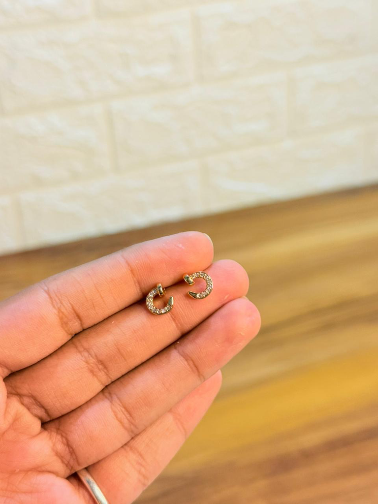 Gold Pave Crescent Studs