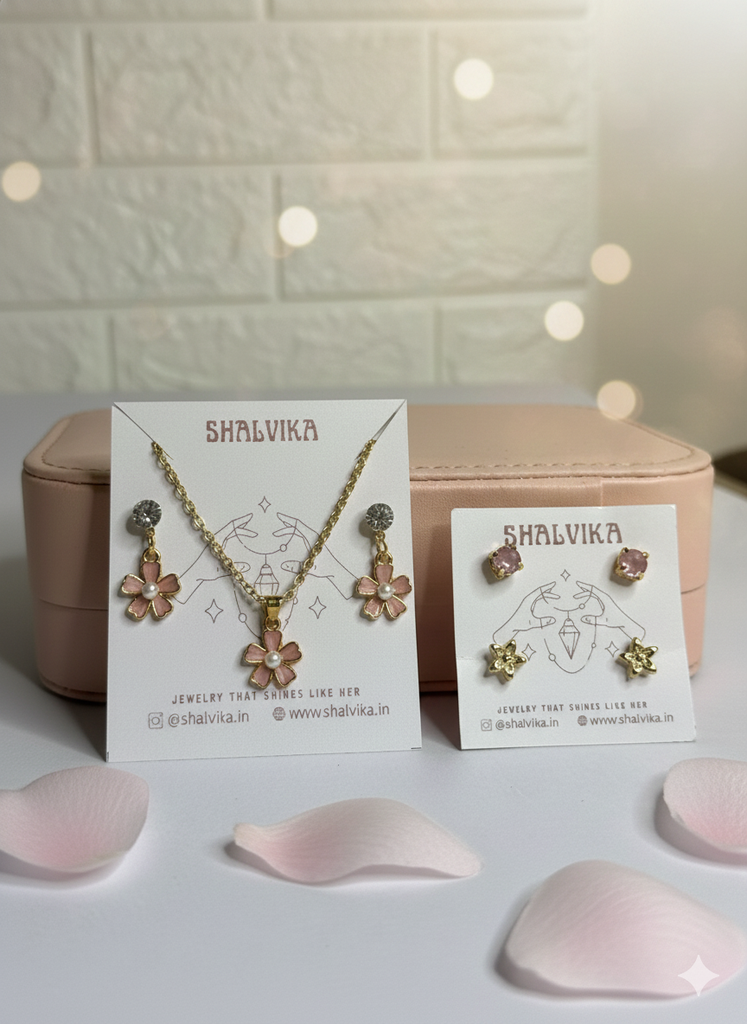 set with studs (pink flower)