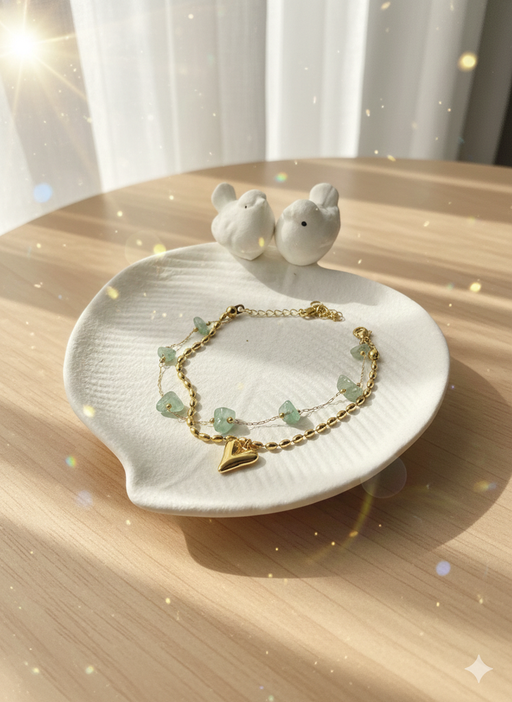 Golden heart and stone bracelet