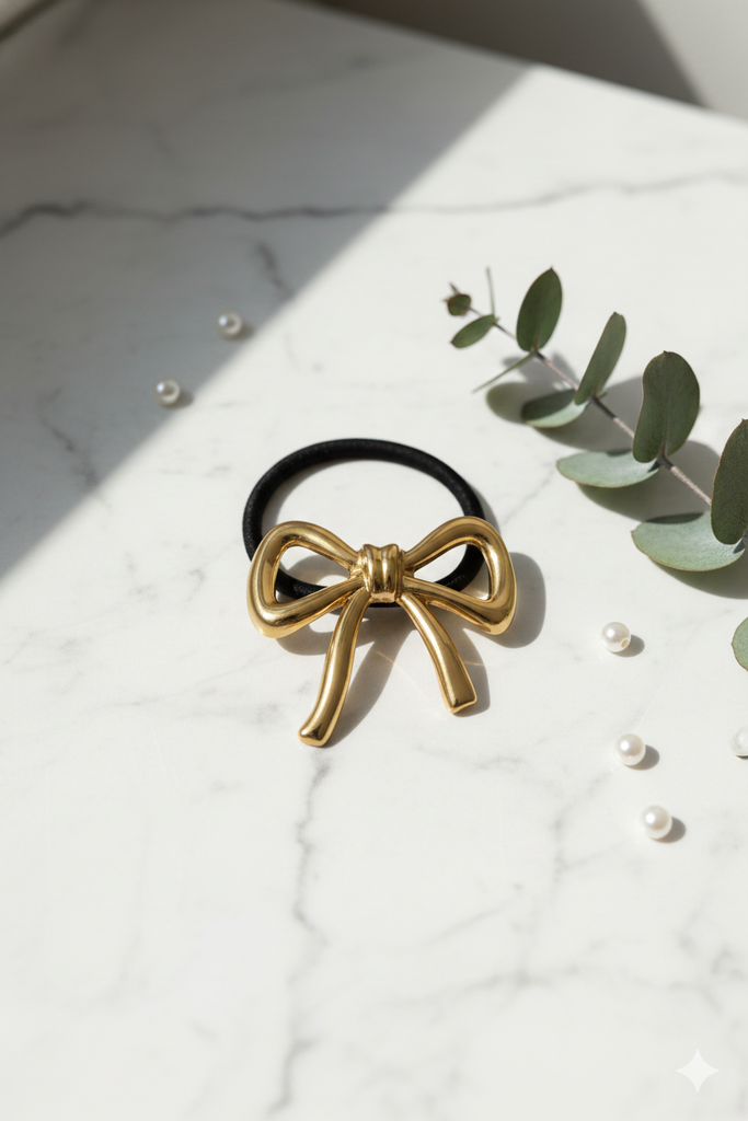 Metallic hair tie bow