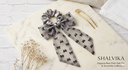 Organza Bow Print Ribbon Scrunchi