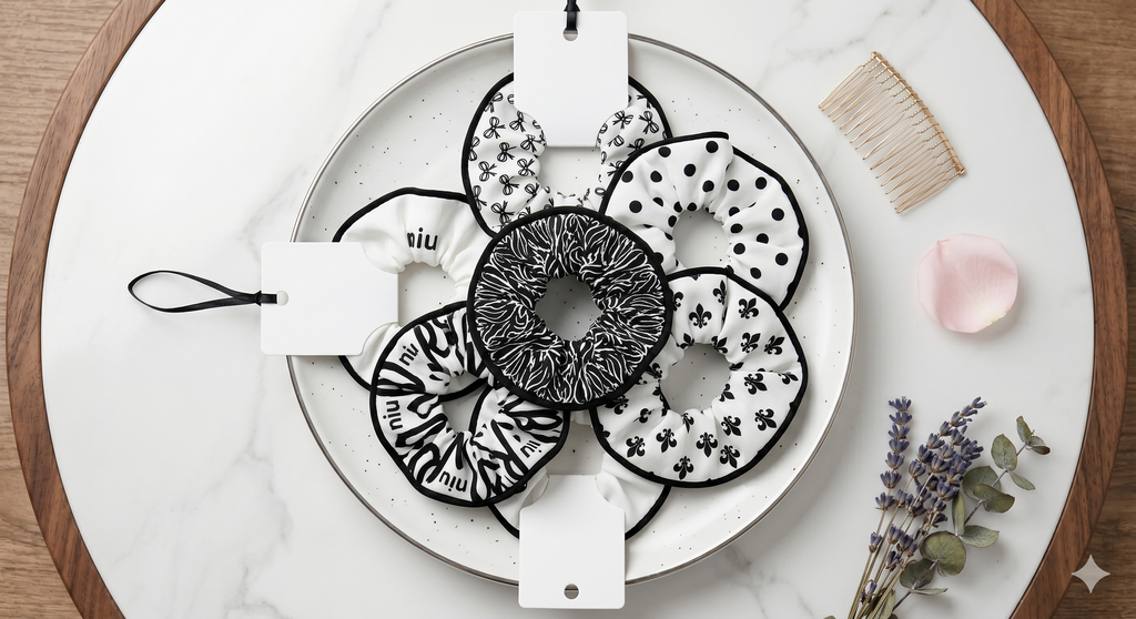 Monochrome Contrast-Piped Scrunchie