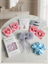 The Aesthetic Vanity Box - (1 Bow Clip, 1 Clip Set ,1 Nail Set  ,1 Pendent  ,1 Scrunchie,  4 Dissorted Studss)